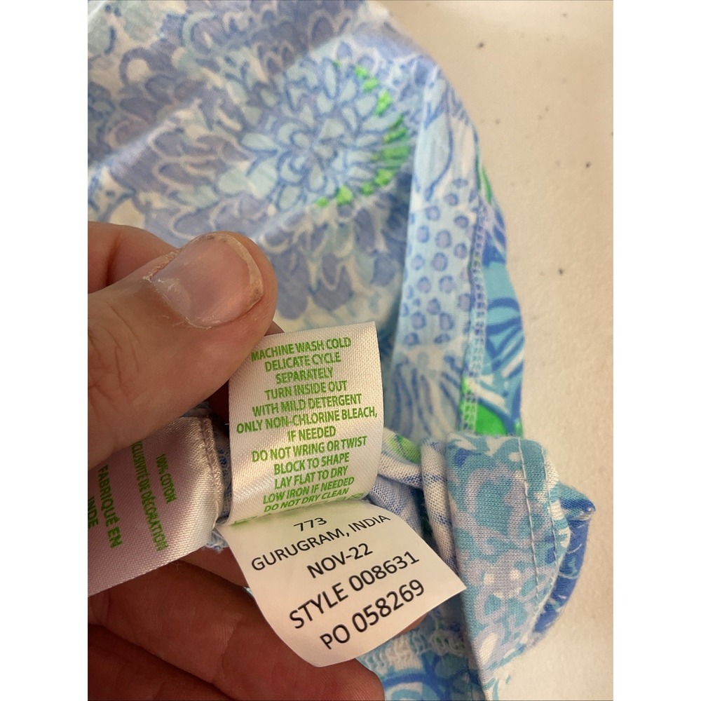 Lilly Pulitzer Blue, White & Green Floral Sleeveless V-Neck Dress - Picture 6 of 8